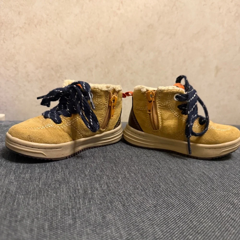 Carters Toddler Boys Mustard Yellow Faux Shearling‎ High Top Boots Size 5 Zip Up